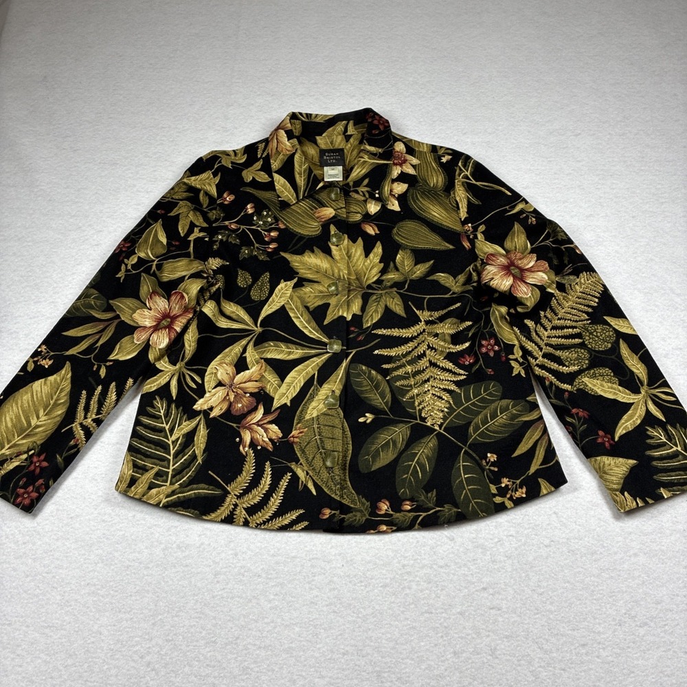Susan Bristol Jacket Size Medium M Floral Print Linen Blend Cottagecore Beaded